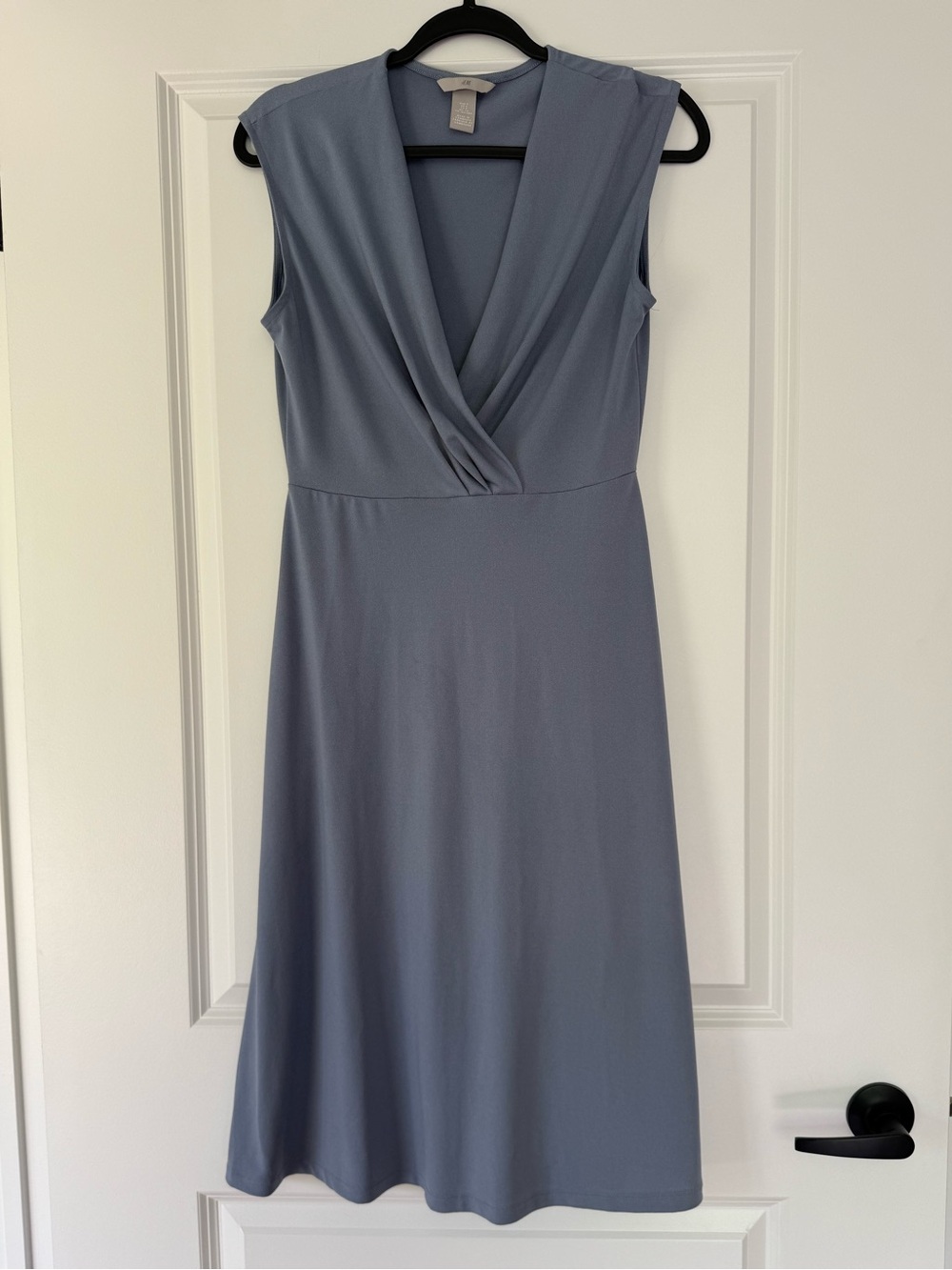 H&M Sleeveless Wrap-Front Midi Dress in Dusty Blue